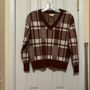 V Neck Plaid Sweater